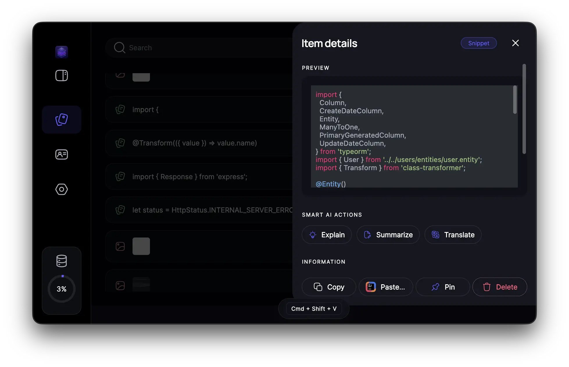 LucidClip clipboard history window
